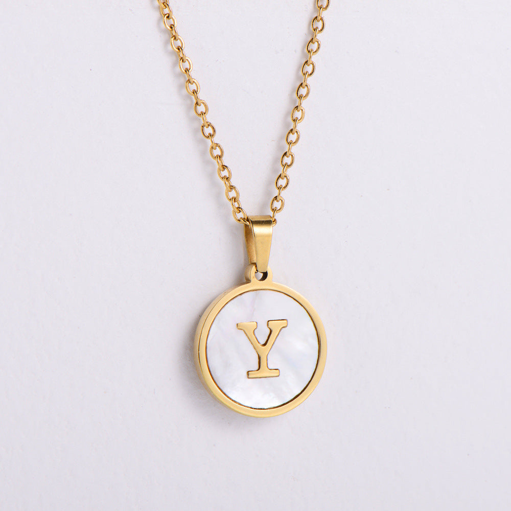 Shell 18K Gold Plated Simple Style Letter Shell Pendant Necklace-Bijou Crush