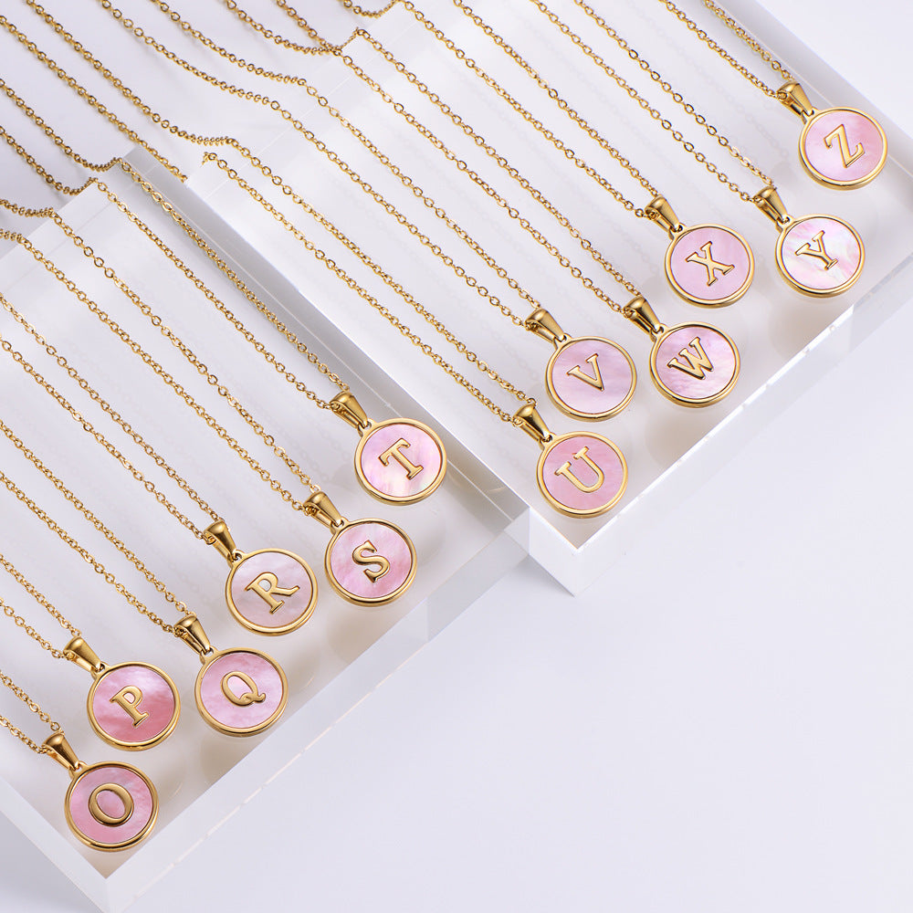 304 Stainless Steel 18K Gold Plated Fashion Plating Letter Shell Pendant Necklace-Bijou Crush