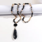 Bohemian Water Droplets Natural Stone Glass Pendant Necklace Sweater Chain Necklace-Bijou Crush