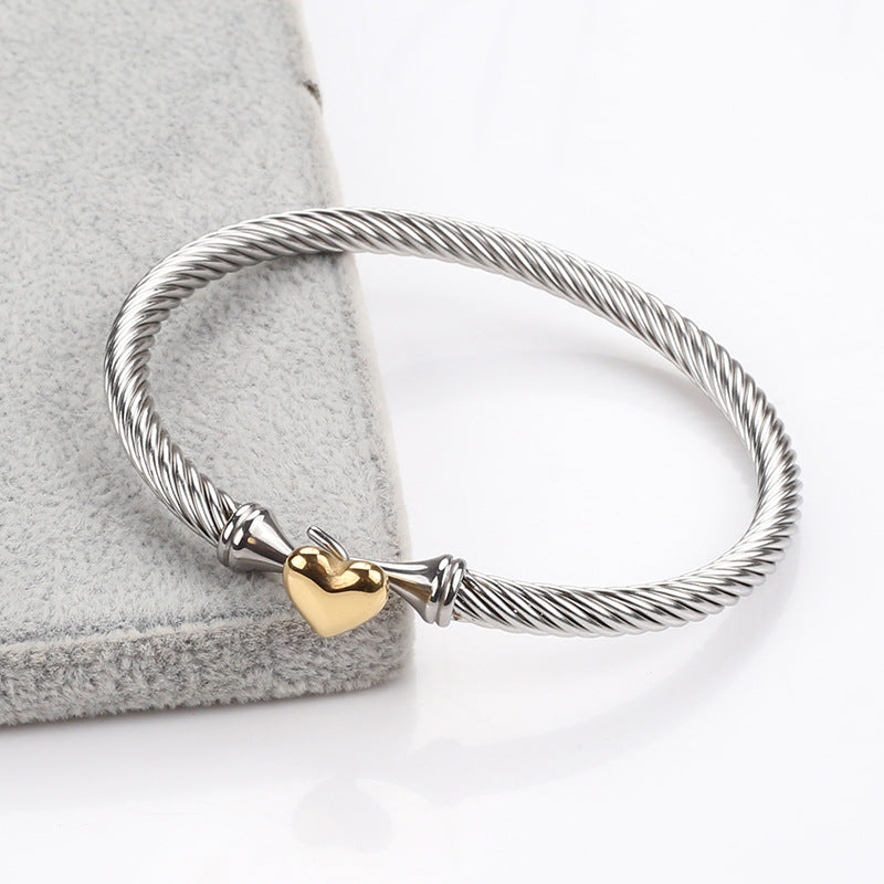 Titanium Steel Simple Style Heart Shape Plating Bangle Bracelet-Bijou Crush