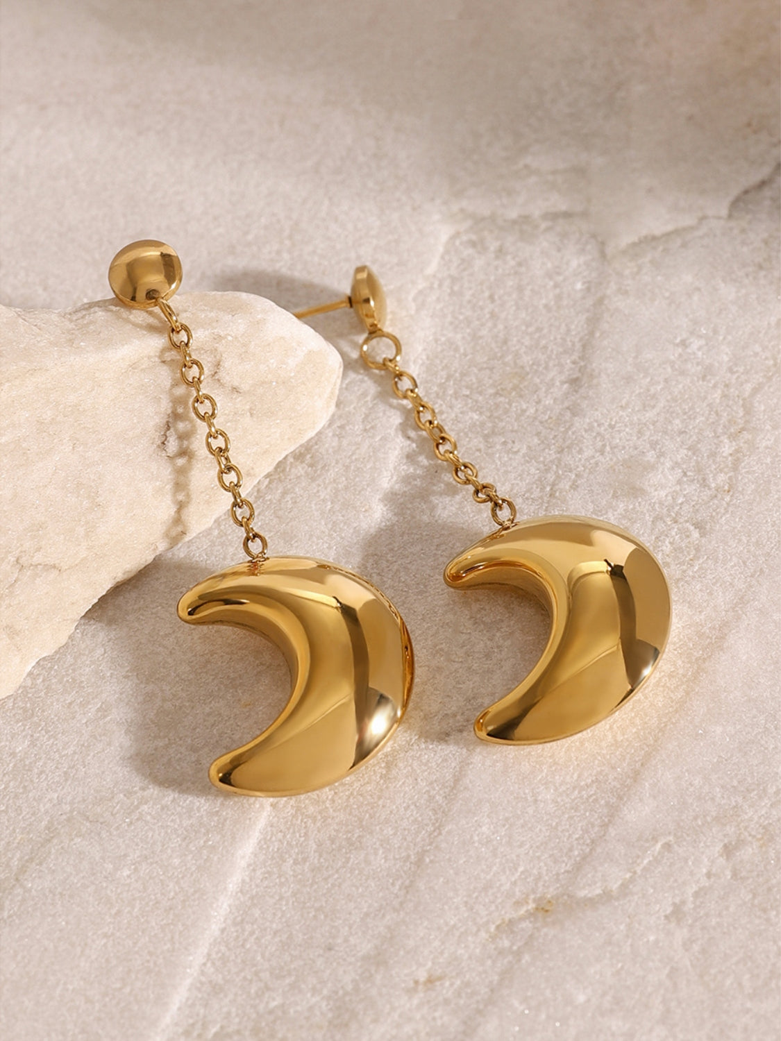 Stainless Steel Moon Dangle Earrings-Bijou Crush
