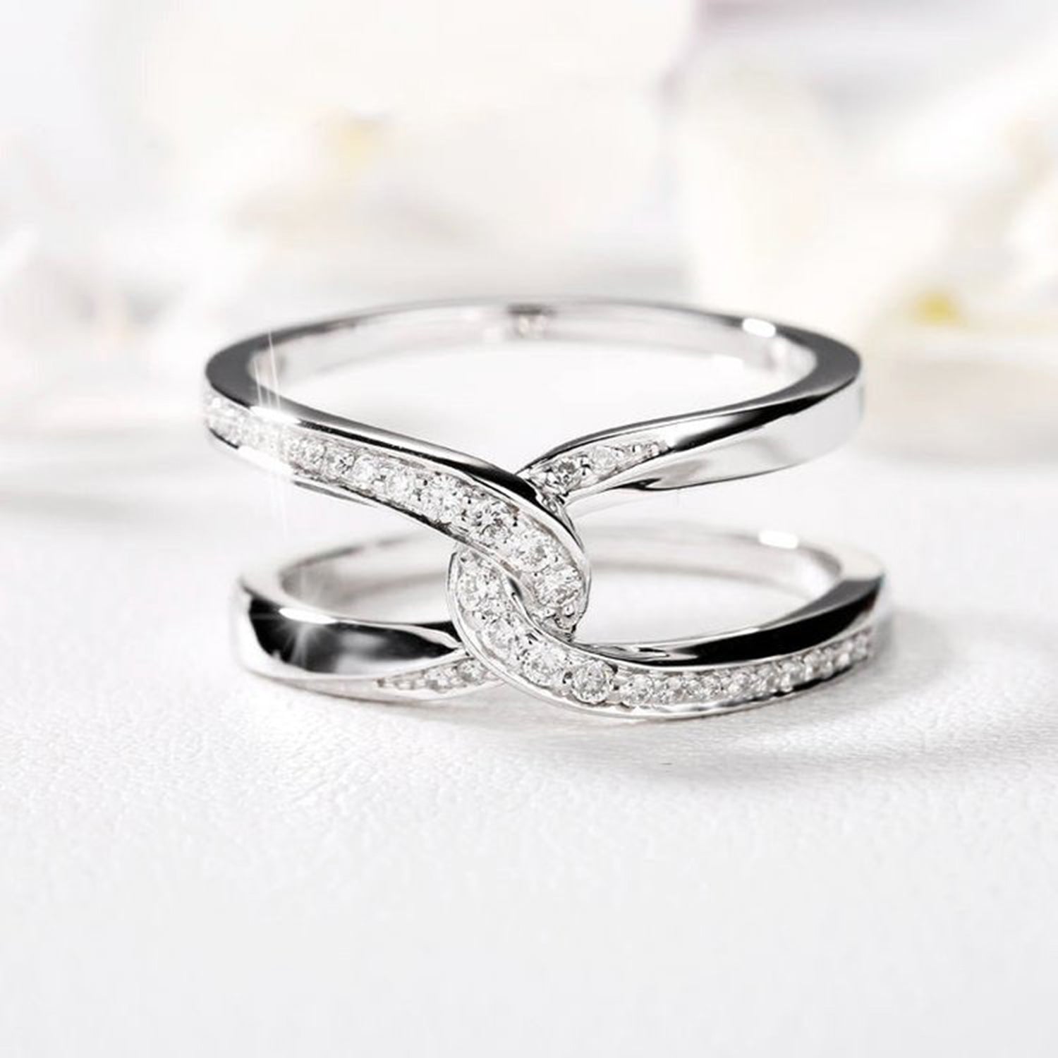 Twisted Inlaid Zircon Double-layered Ring-Bijou Crush