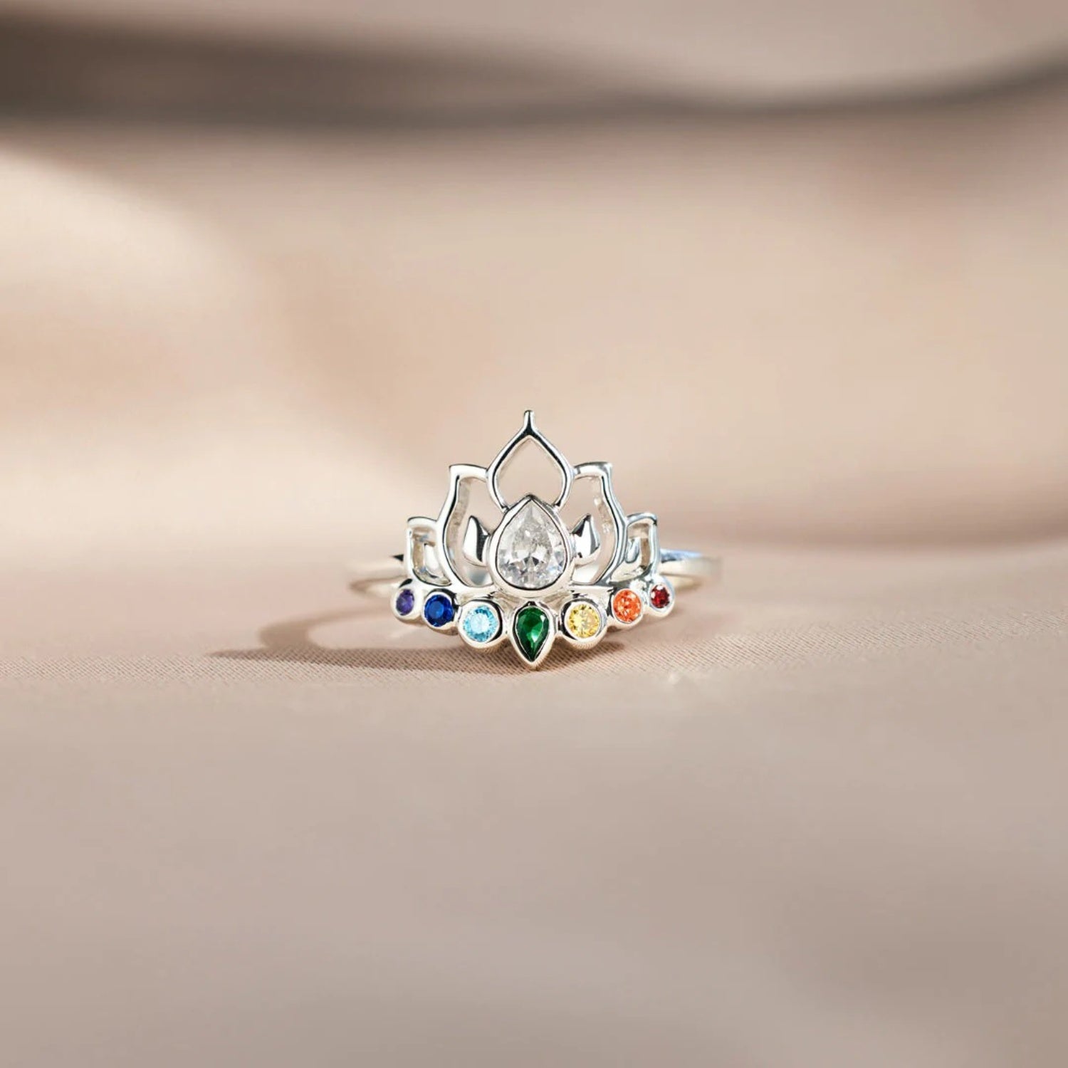 925 Sterling Silver Inlaid Zircon Lotus Shape Ring-Bijou Crush