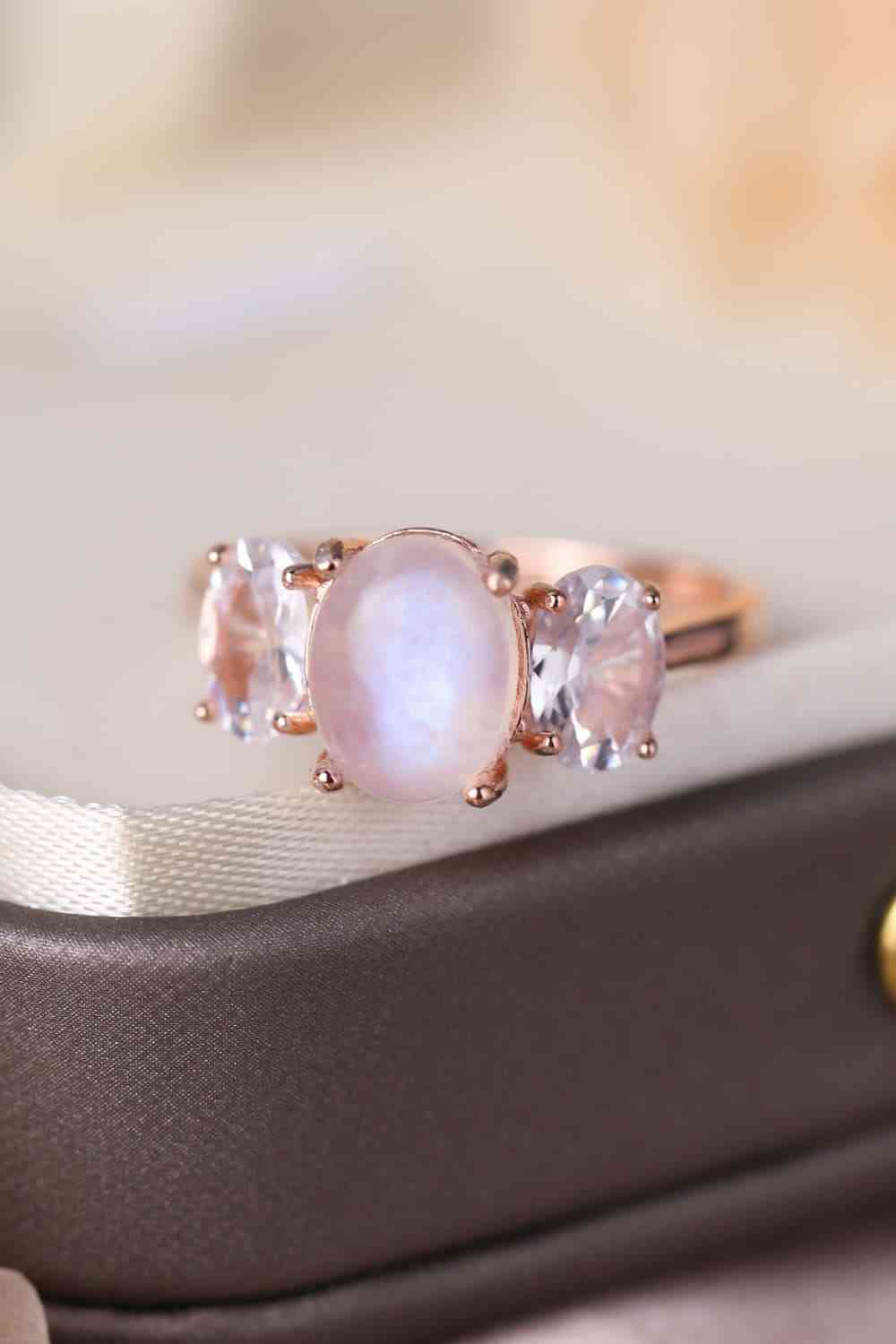 High Quality Natural Moonstone 925 Sterling Silver Three Stone Ring-Bijou Crush