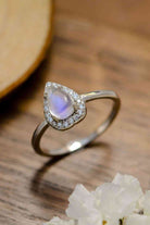 Moonstone Teardrop 925 Sterling Silver Halo Ring-Bijou Crush