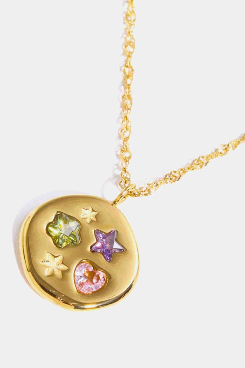 Inlaid Zircon Pendant Stainless Steel Necklace-Bijou Crush