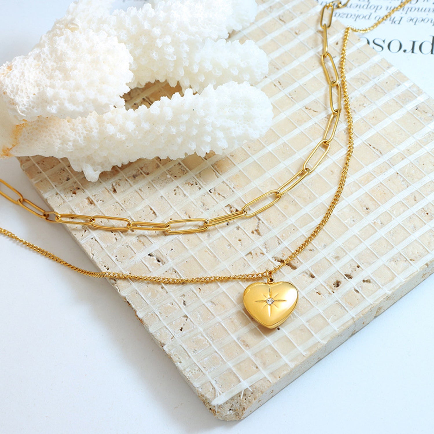 Inlaid Zircon Double Layered Heart Pendant Necklace-Bijou Crush