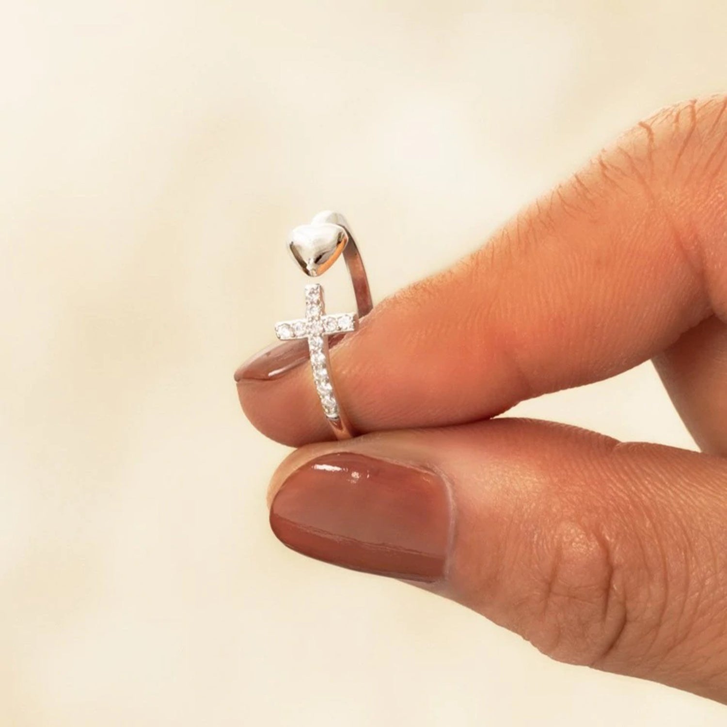 Heart Shape Cross Inlaid Zircon Open Ring-Bijou Crush