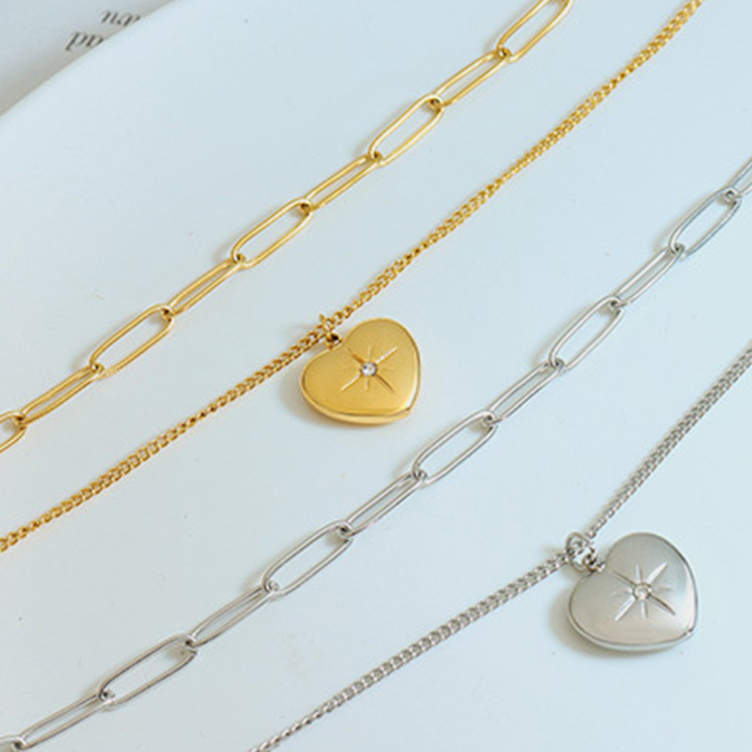 Inlaid Zircon Double Layered Heart Pendant Necklace-Bijou Crush