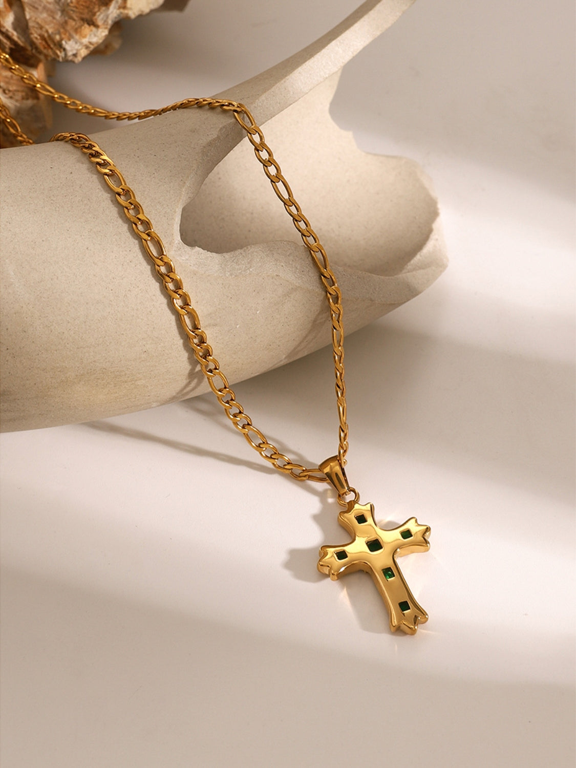 Stainless Steel Zircon Cross Pendant Necklace-Bijou Crush