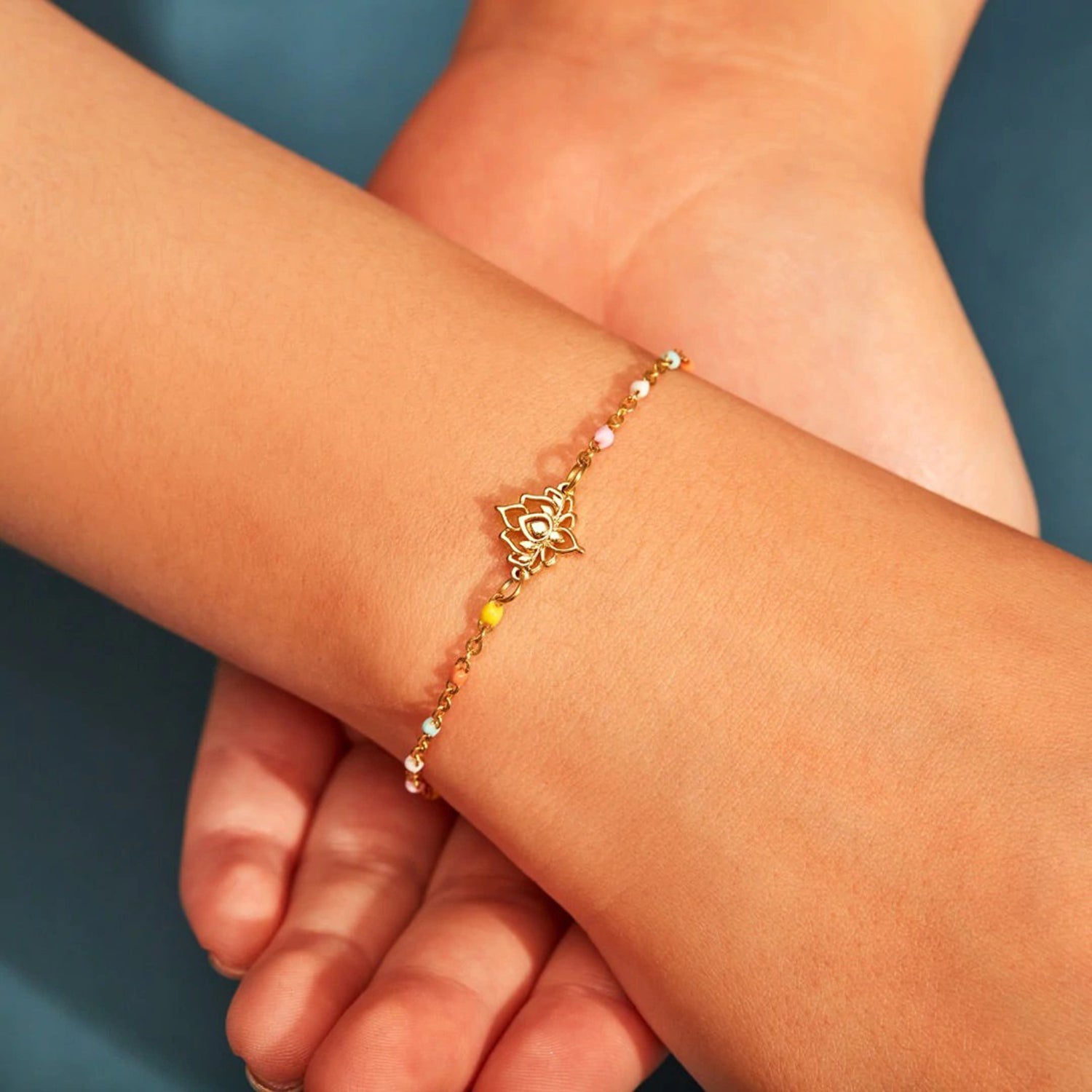 Lotus Shape 18K Gold-Plated Bead Bracelet-Bijou Crush