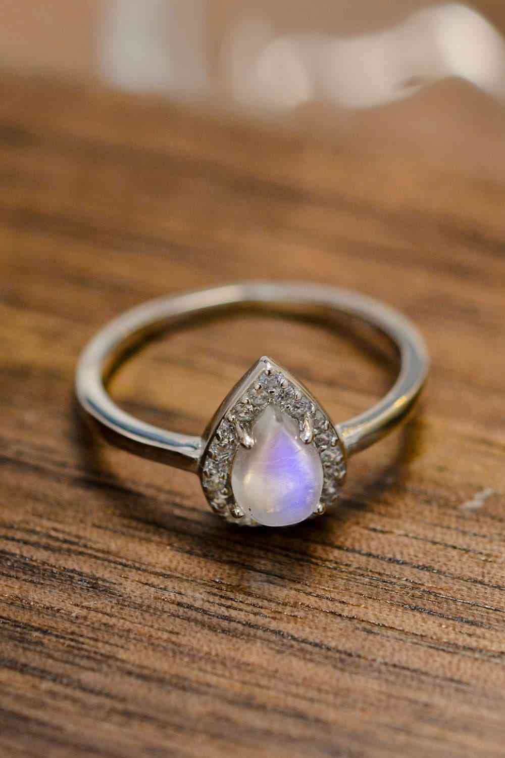 Moonstone Teardrop 925 Sterling Silver Halo Ring-Bijou Crush