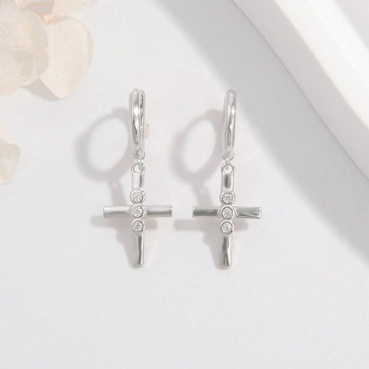 925 Sterling Silver Zircon Cross Earrings-Bijou Crush