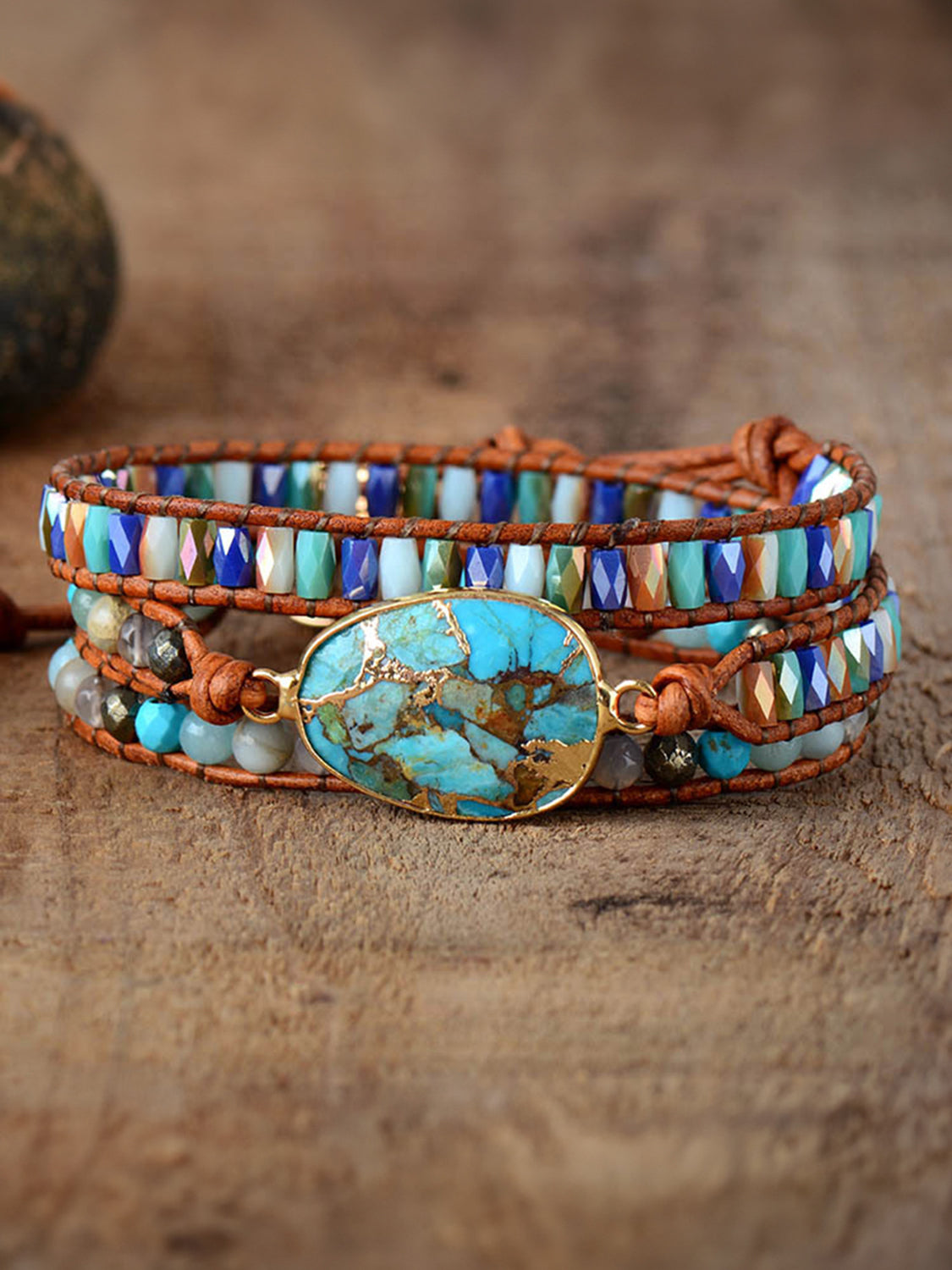 Triple-Layer Natural Stone Bracelet-Bijou Crush