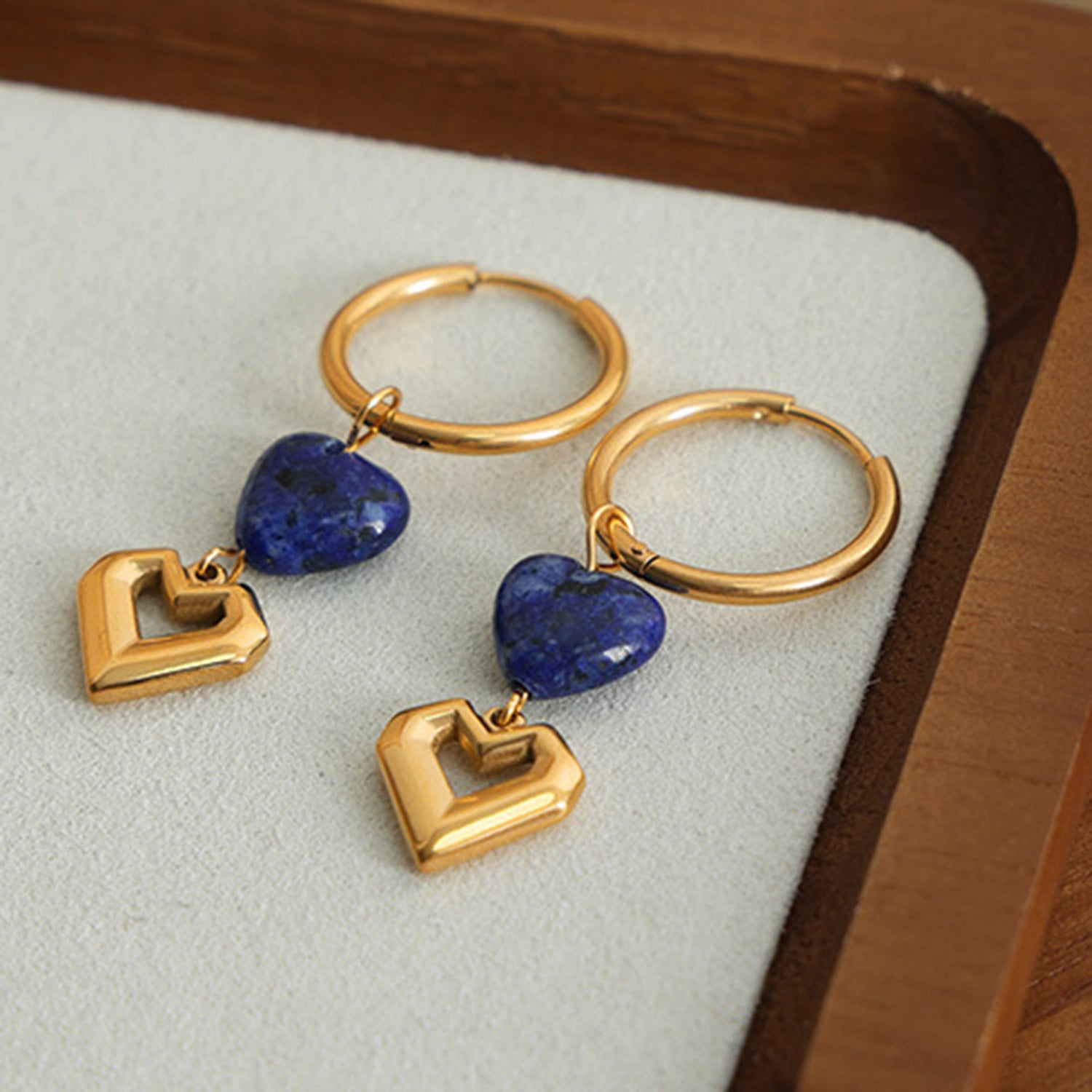Heart Shape Lapis Lazuli Dangle Earrings-Bijou Crush