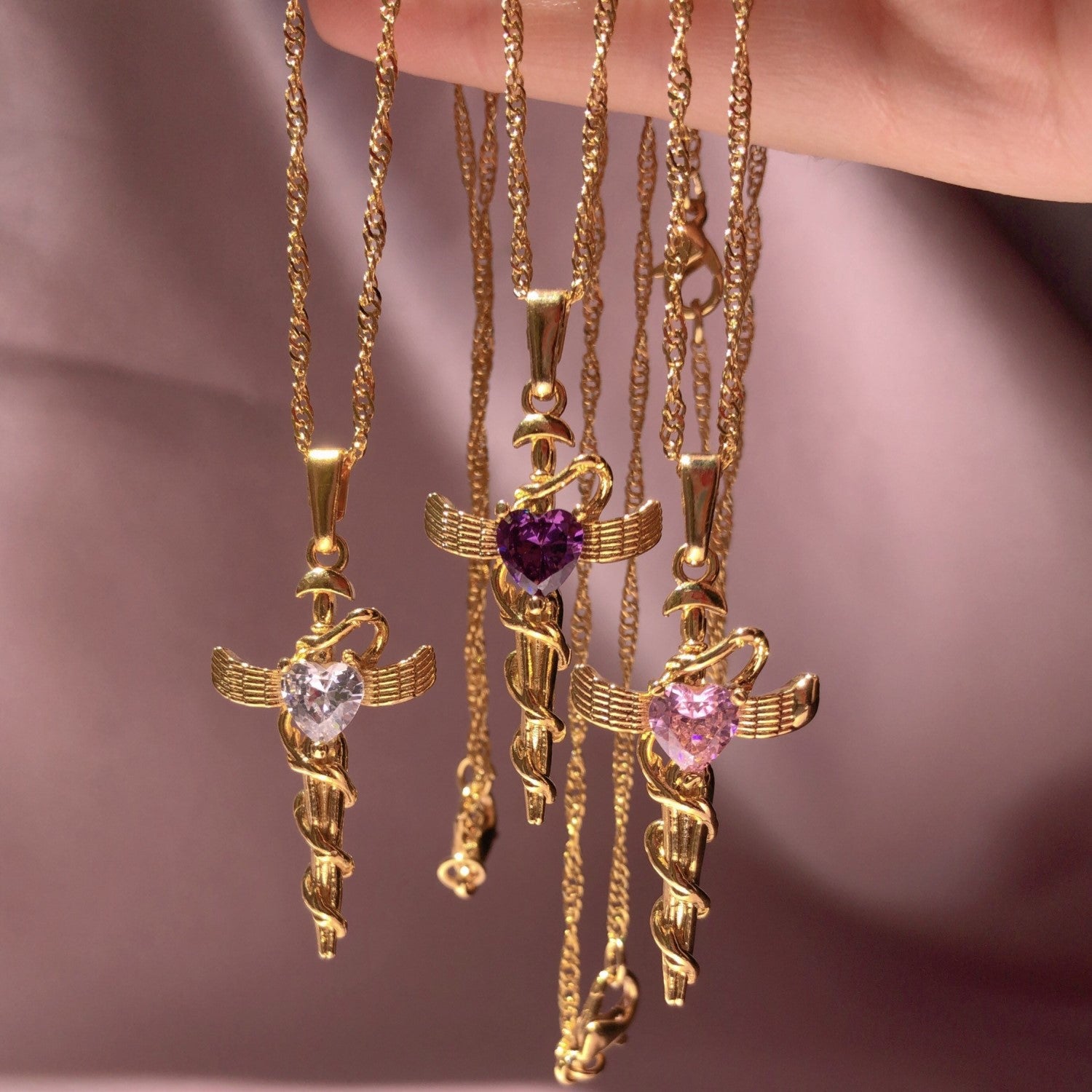 Copper Zircon Cross Pendant Necklace-Bijou Crush