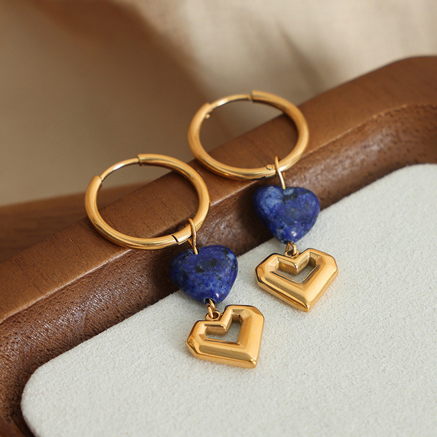 Heart Shape Lapis Lazuli Dangle Earrings-Bijou Crush