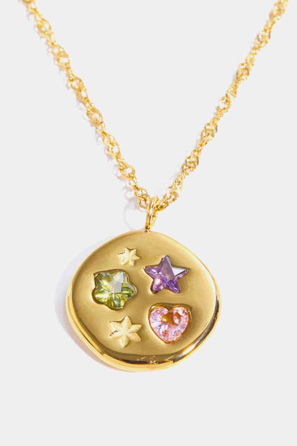Inlaid Zircon Pendant Stainless Steel Necklace-Bijou Crush