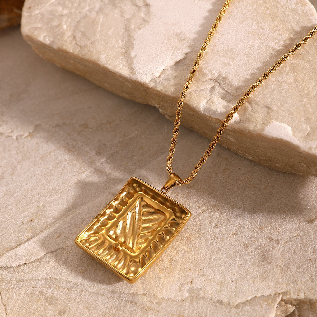 Rhinestone Rectangle Pendant Necklace – 18K Gold-Plated Elegance-Bijou Crush
