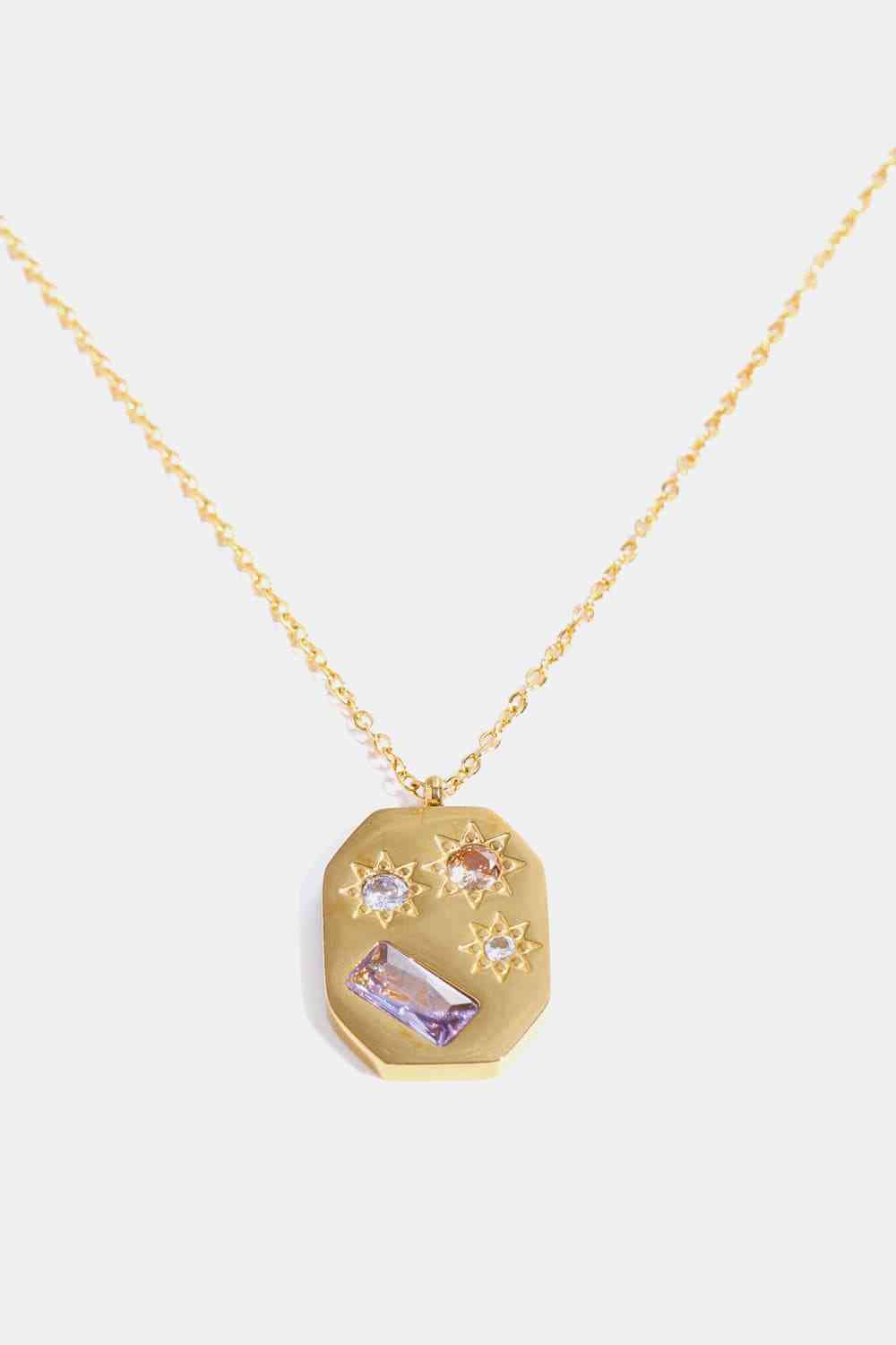 Inlaid Zircon Pendant Stainless Steel Necklace-Bijou Crush
