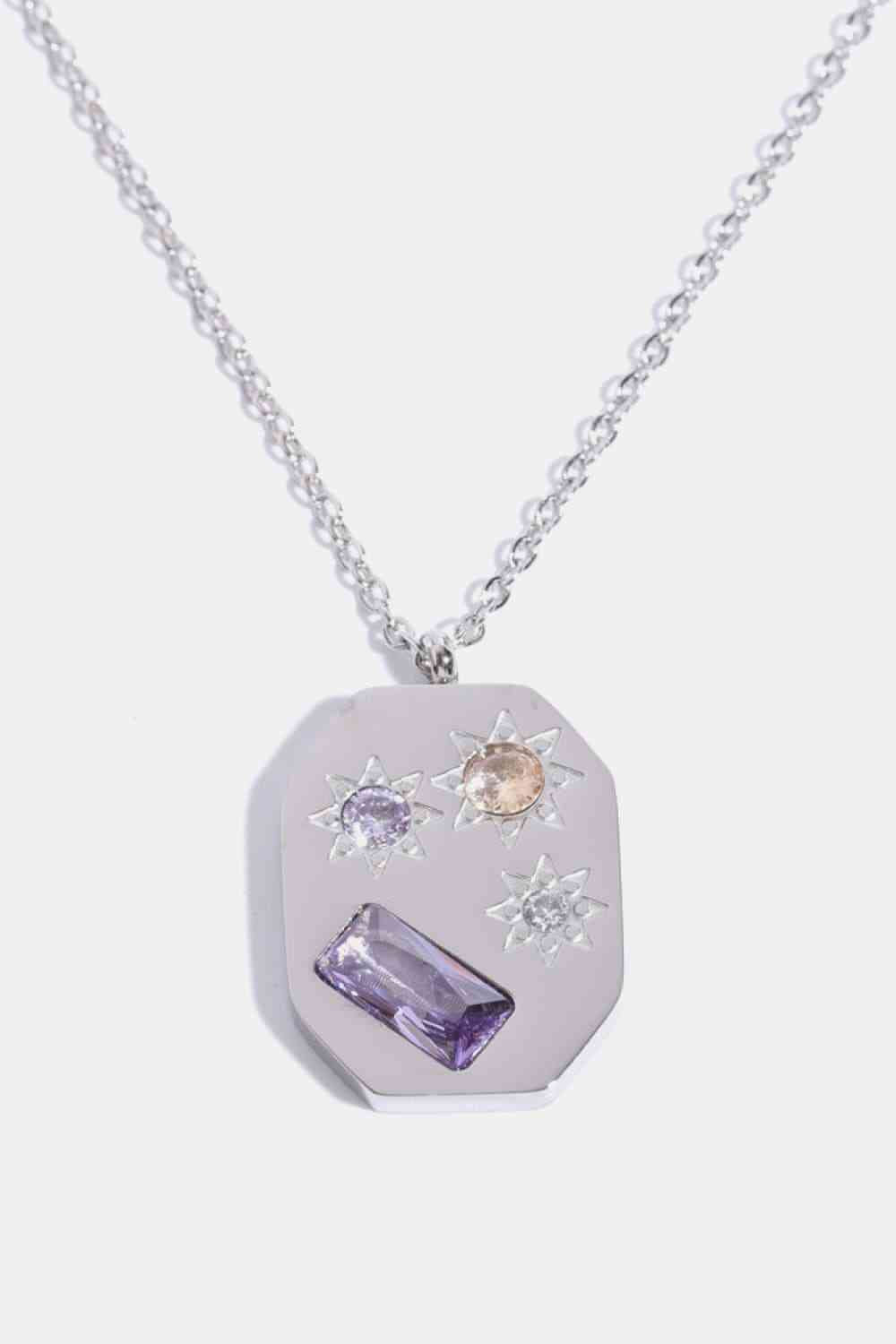 Inlaid Zircon Pendant Stainless Steel Necklace-Bijou Crush