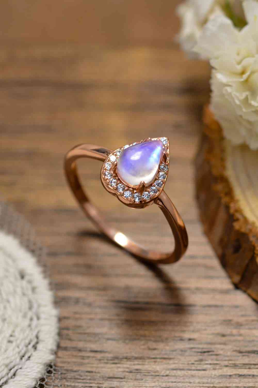 Moonstone Teardrop 925 Sterling Silver Halo Ring-Bijou Crush