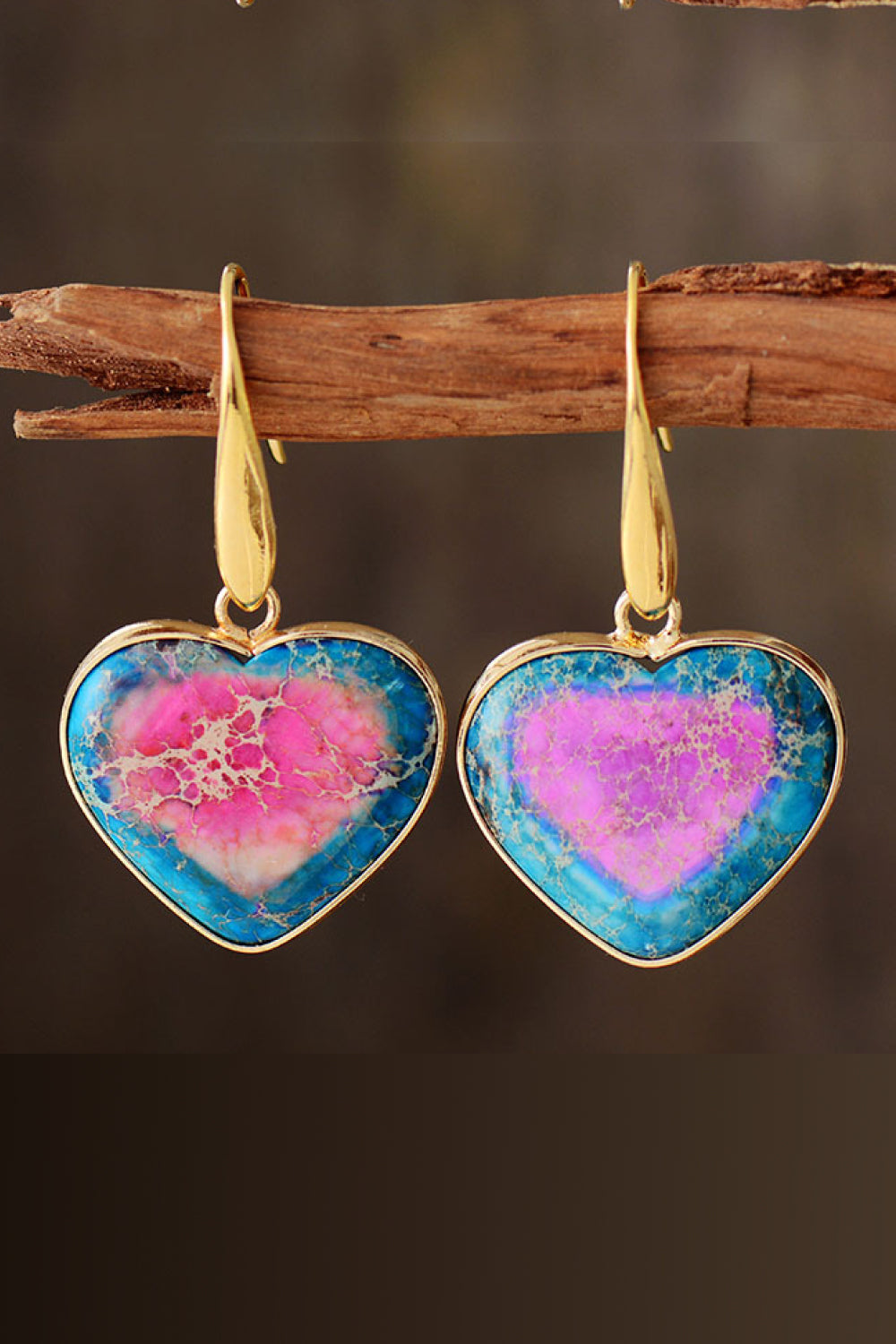 Natural Stone Heart Drop Earrings-Bijou Crush