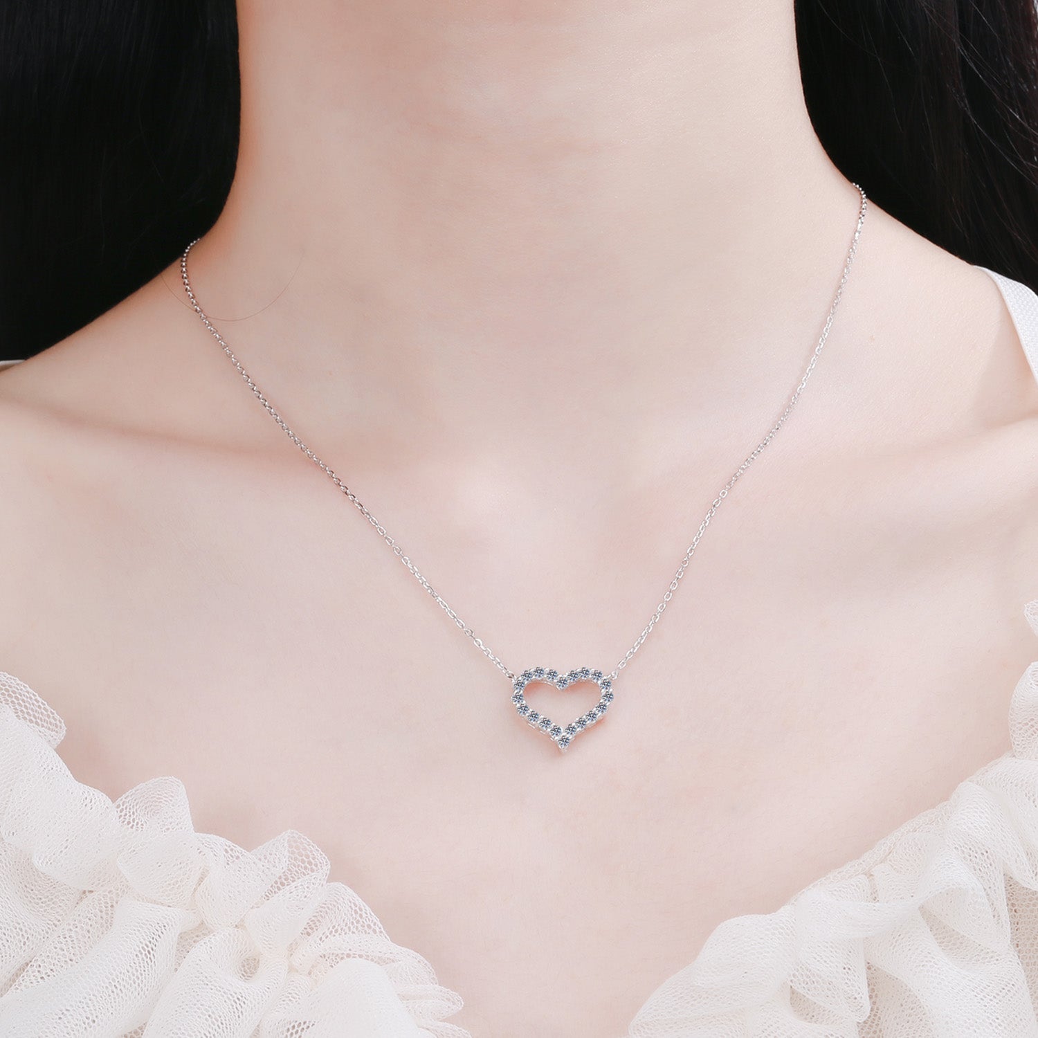 Moissanite 925 Sterling Silver Heart Shape Necklace-Bijou Crush