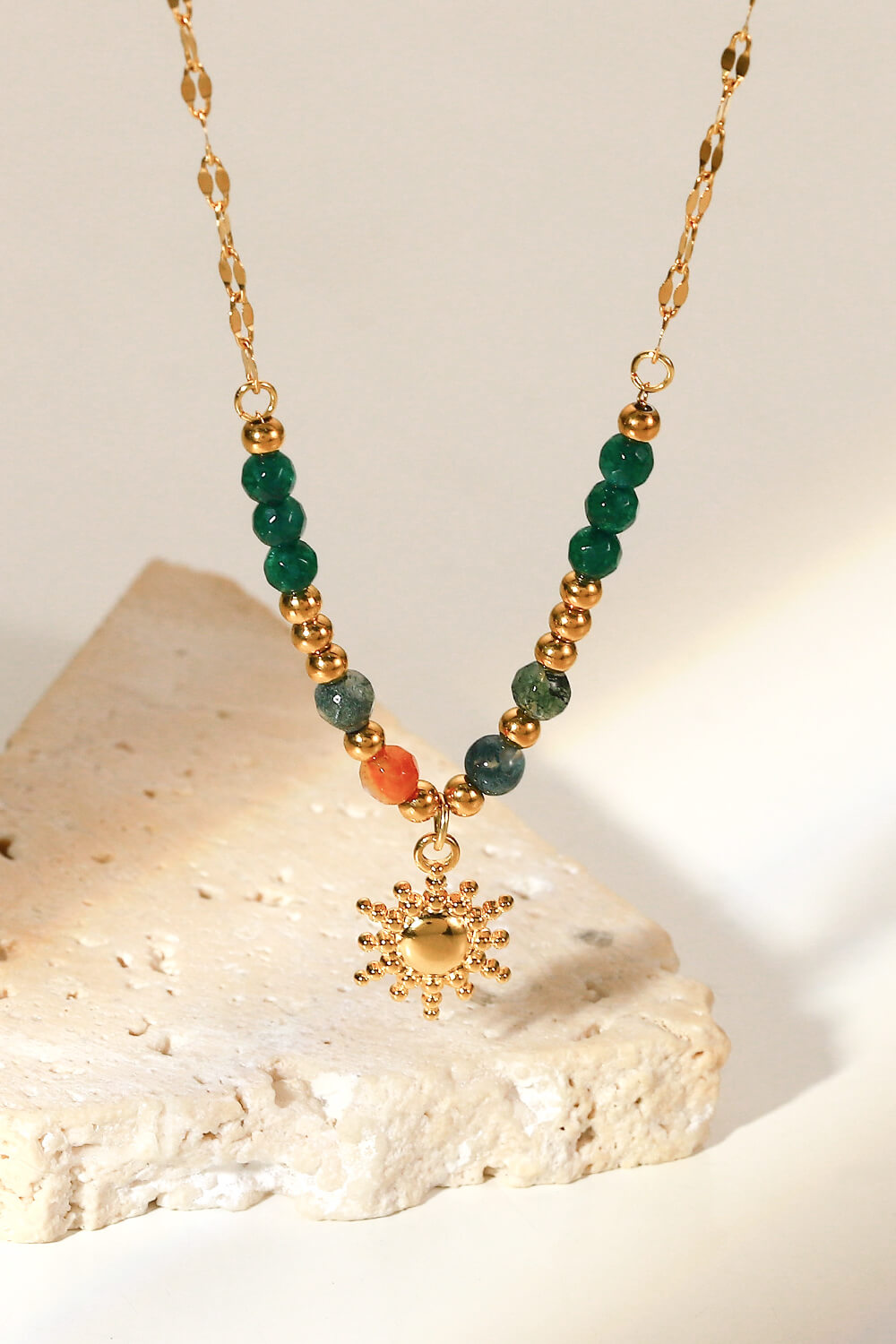 Sun Pendant Natural Stone Necklace-Bijou Crush