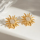 Stainless Steel Inlaid Rhinestone Sun Shape Stud Earrings-Bijou Crush