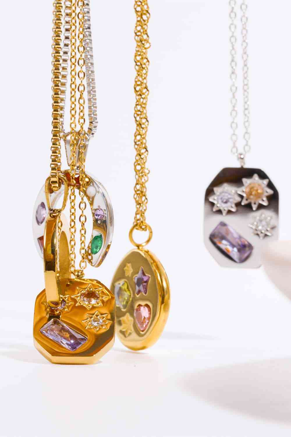 Inlaid Zircon Pendant Stainless Steel Necklace-Bijou Crush