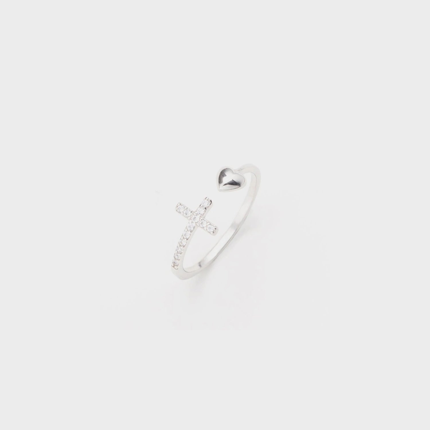 Heart Shape Cross Inlaid Zircon Open Ring-Bijou Crush