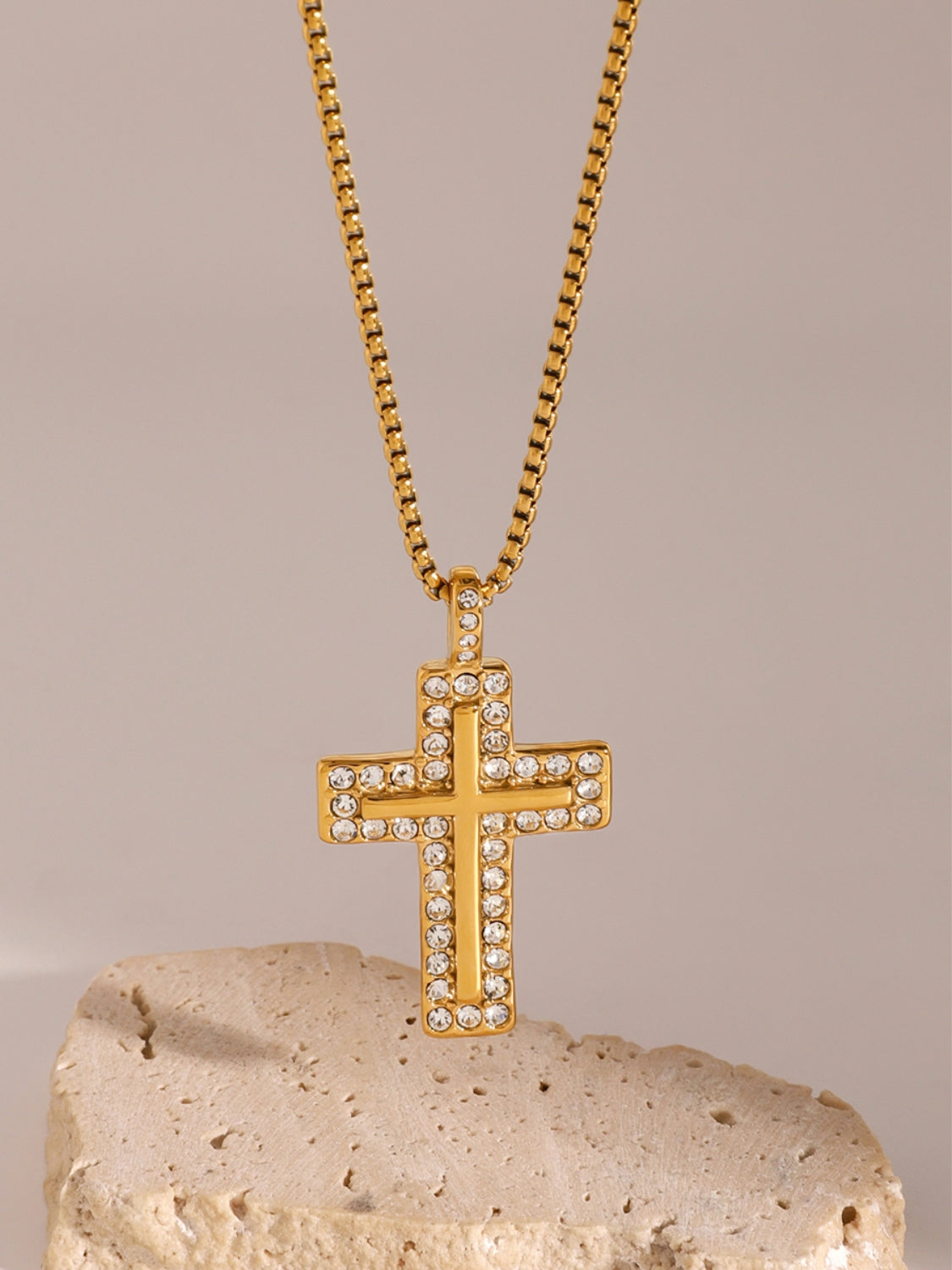18K Gold-Plated Inlaid Zircon Cross Necklace-Bijou Crush