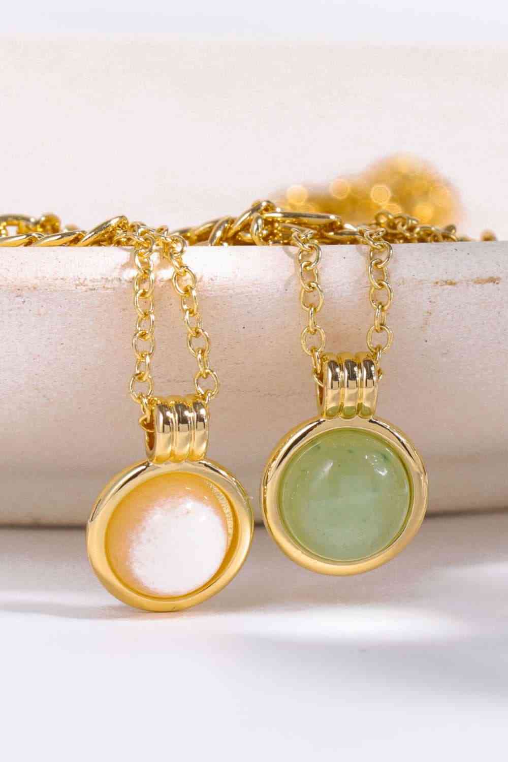 Copper 14K Gold-Plated Round Shape Aventurine Pendant Necklace-Bijou Crush