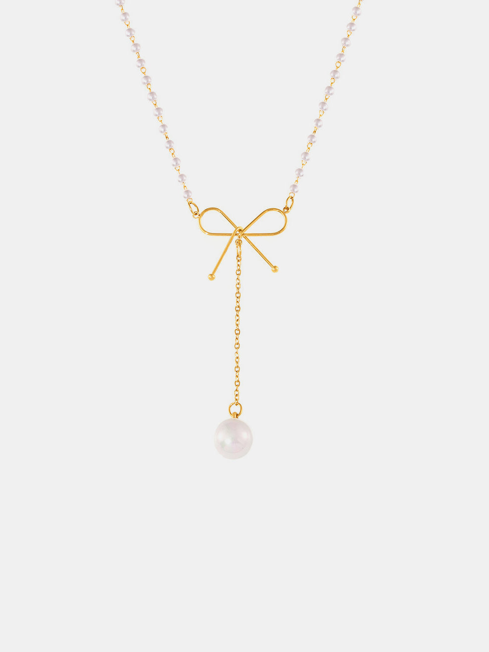 Stainless Steel Bow Pendant Necklace with Pearls-Bijou Crush