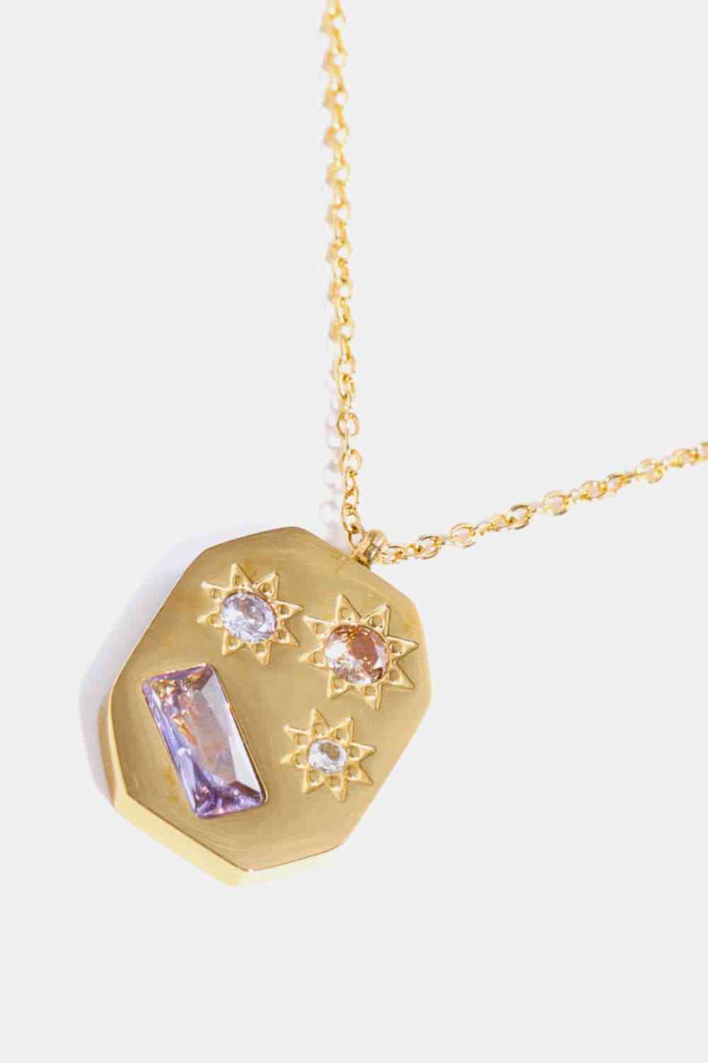 Inlaid Zircon Pendant Stainless Steel Necklace-Bijou Crush