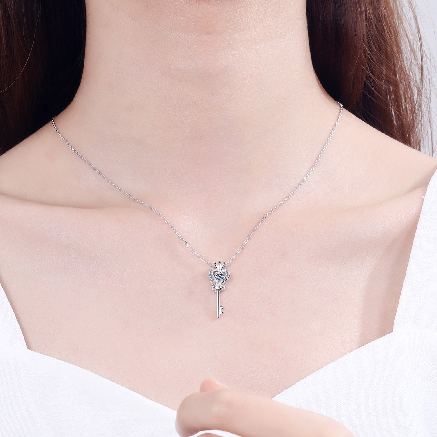 Key Shape Moissanite 925 Sterling Silver Necklace-Bijou Crush