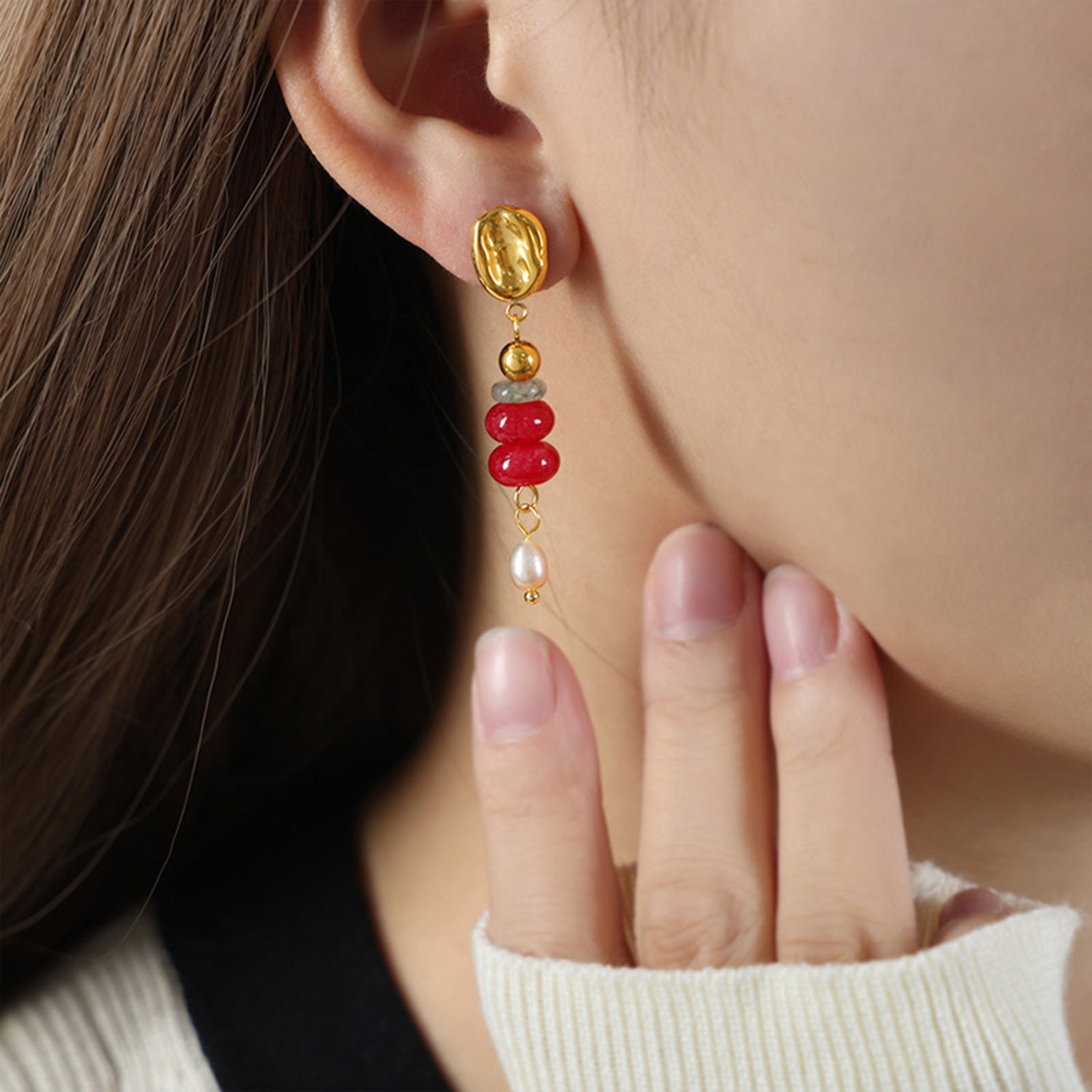 Natural Stone Freshwater Pearl Dangle Earrings-Bijou Crush