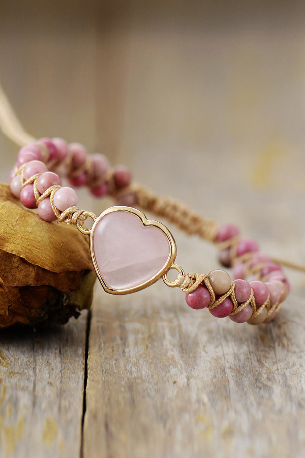 Rose Quartz Heart Beaded Bracelet-Bijou Crush