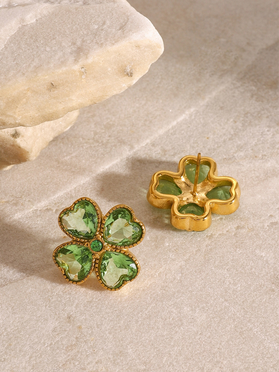 Stainless Steel Zircon Lucky Clover Earrings-Bijou Crush