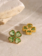 Stainless Steel Zircon Lucky Clover Earrings-Bijou Crush