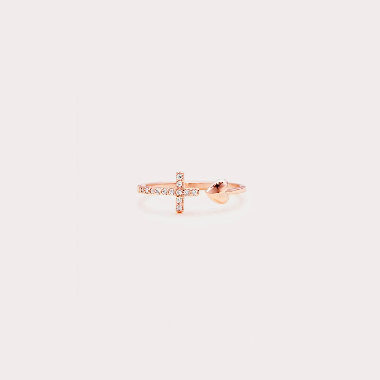 Heart Shape Cross Inlaid Zircon Open Ring-Bijou Crush