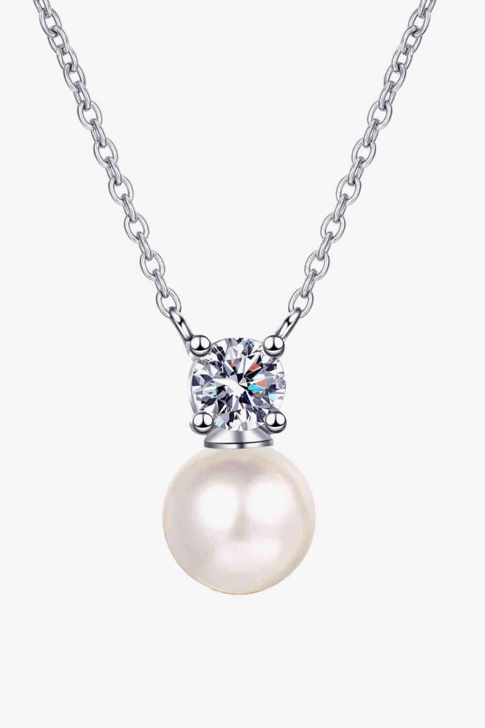 925 Sterling Silver Freshwater Pearl Moissanite Necklace-Bijou Crush