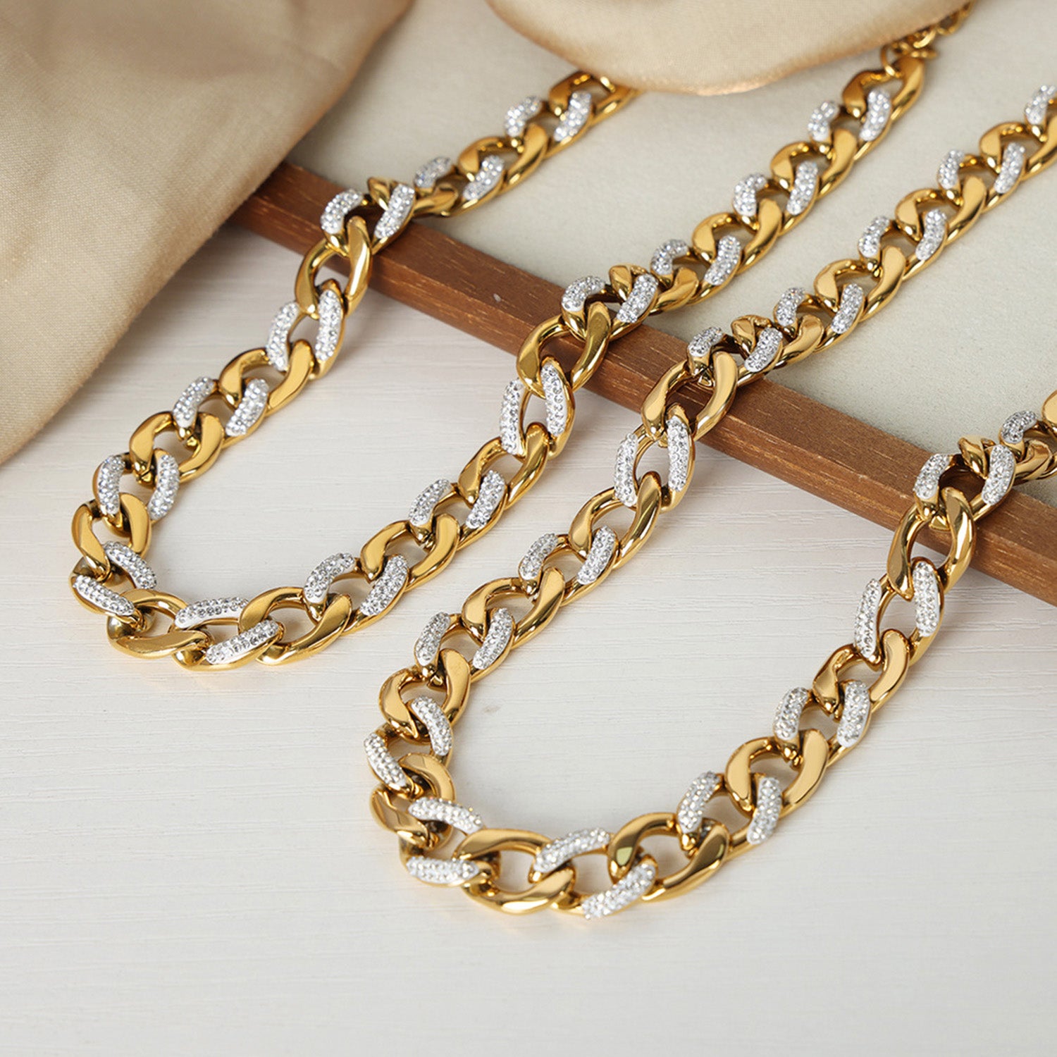 Zircon Titanium Steel Chunky Chain Necklace-Bijou Crush