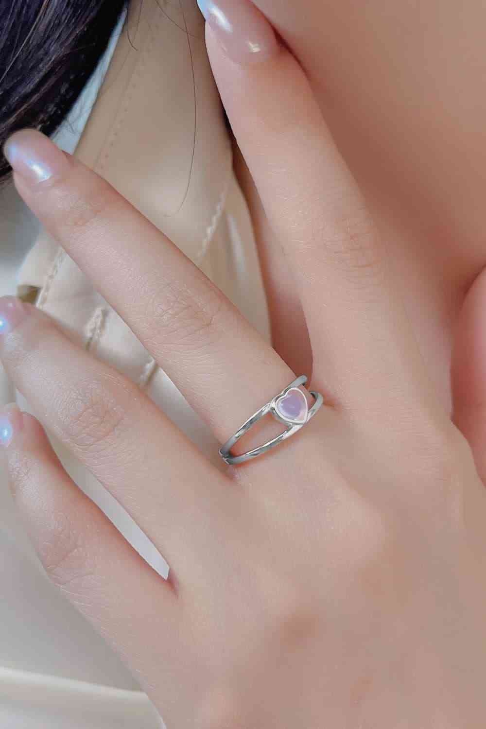 Moonstone Heart 925 Sterling Silver Ring-Bijou Crush