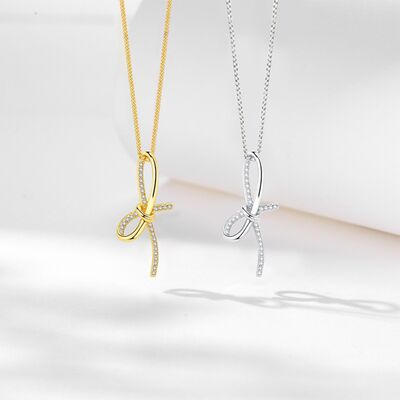 Zircon Bow Pendant Necklace-Bijou Crush