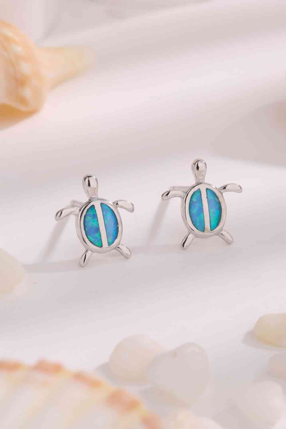 Opal Turtle 925 Sterling Silver Stud Earrings-Bijou Crush