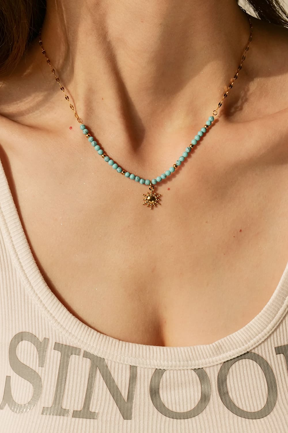 Turquoise Beaded 18K Gold-Plated Sun Shape Pendant Necklace-Bijou Crush