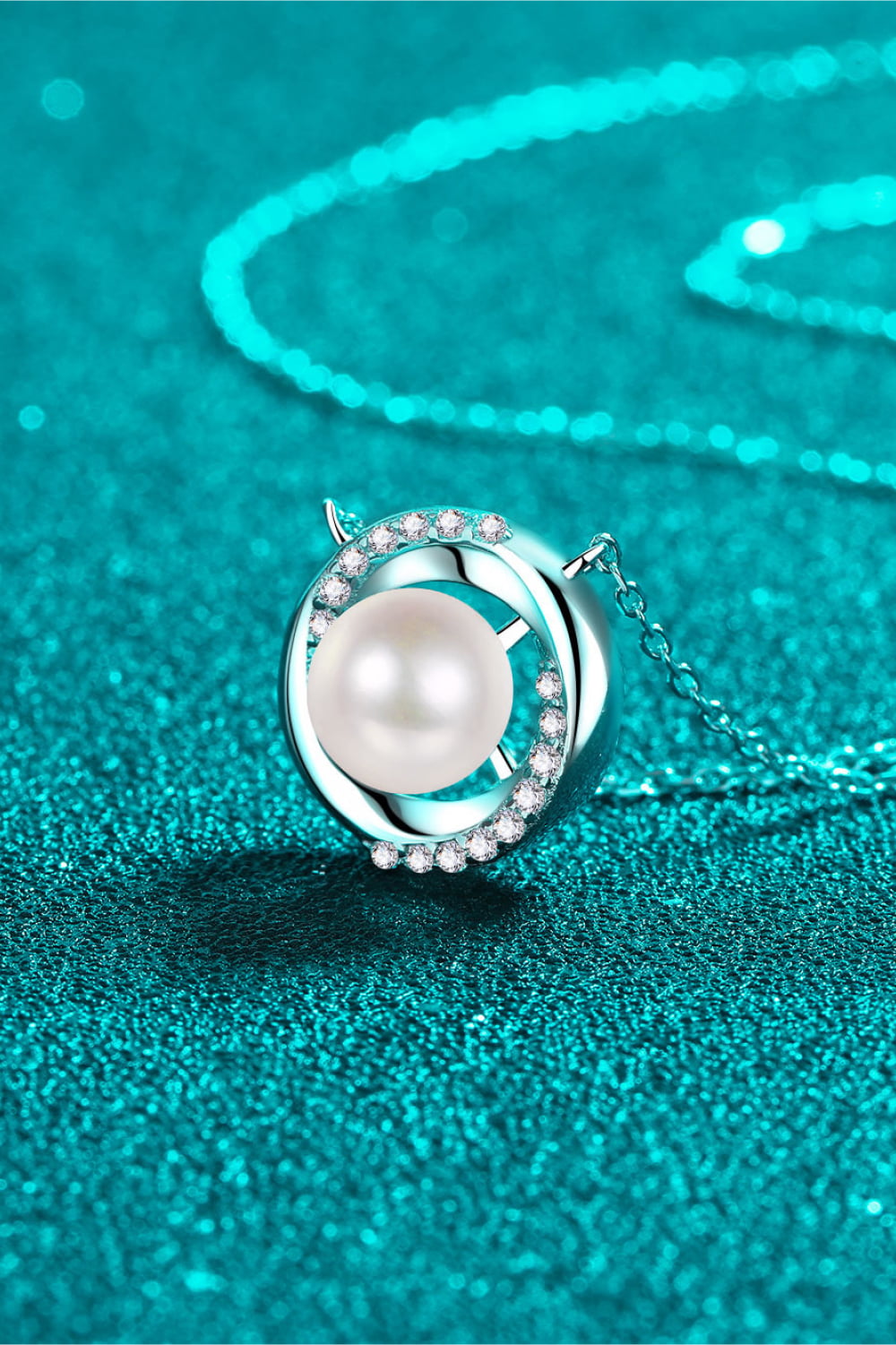 Moissanite Pearl Rhodium-Plated Necklace-Bijou Crush