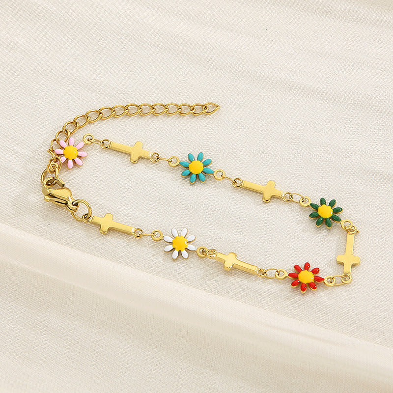 Flower & Cross Stainless Steel Bracelet-Bijou Crush